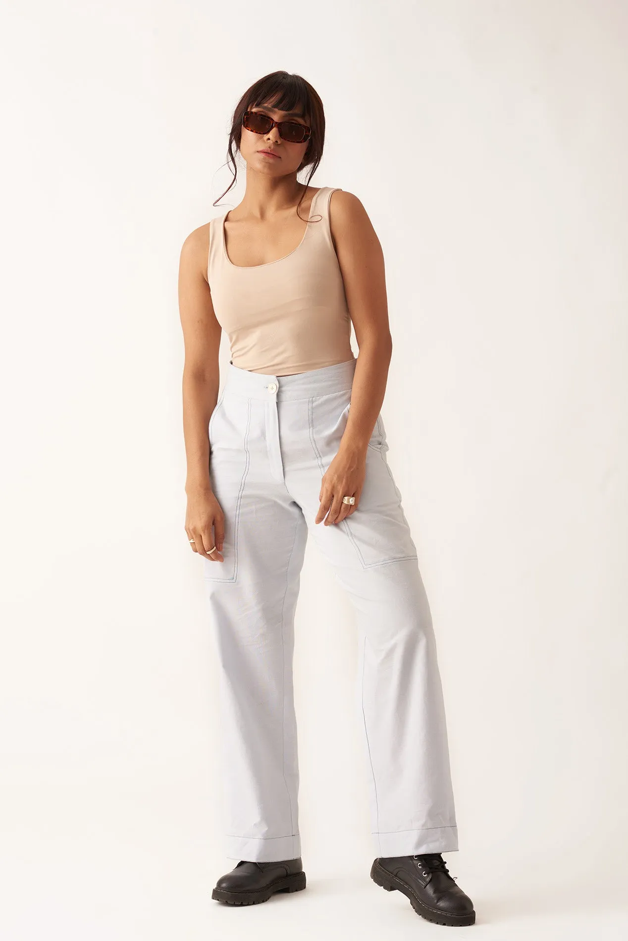 White Cotton Straight Fit Women's Trouser