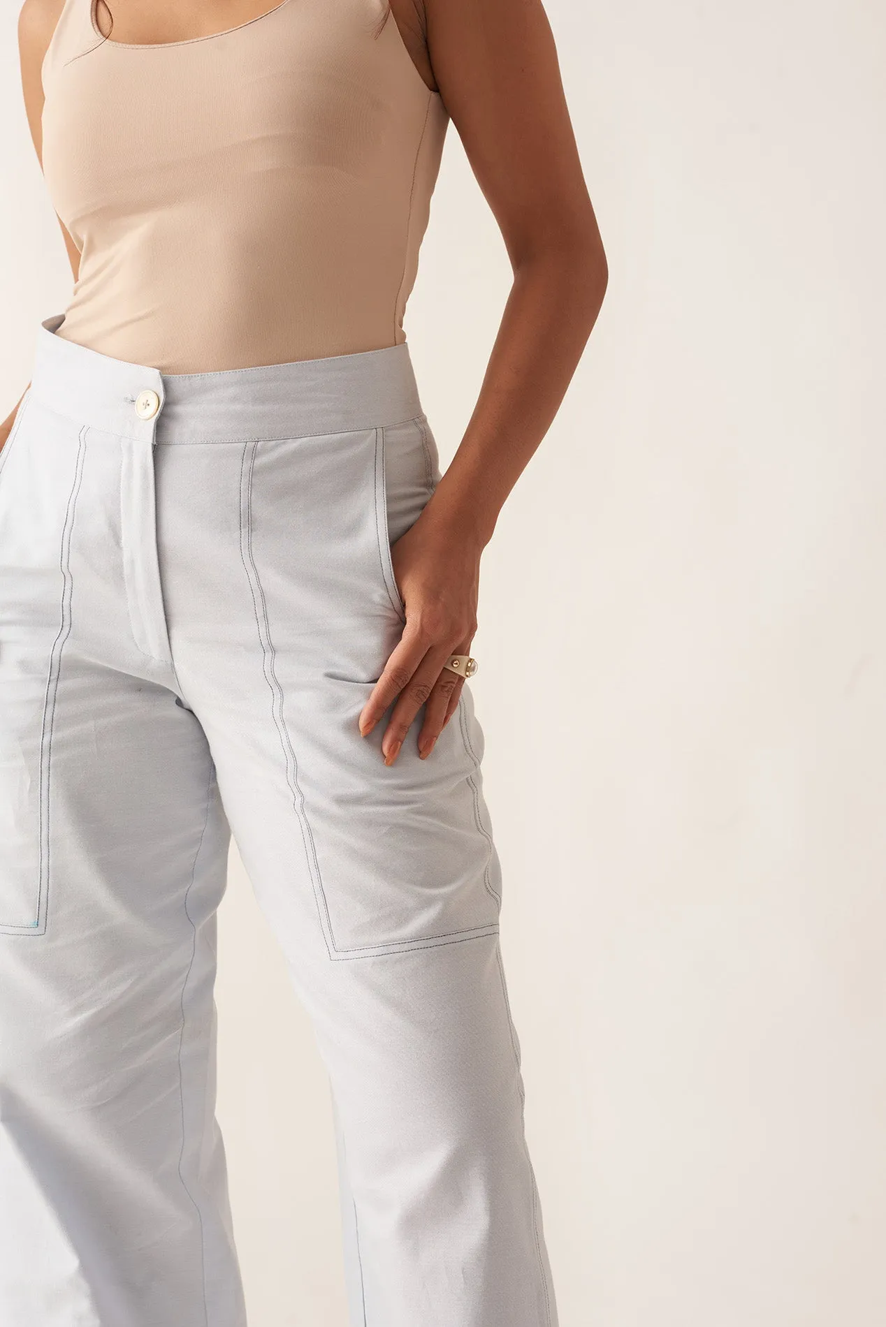 White Cotton Straight Fit Women's Trouser