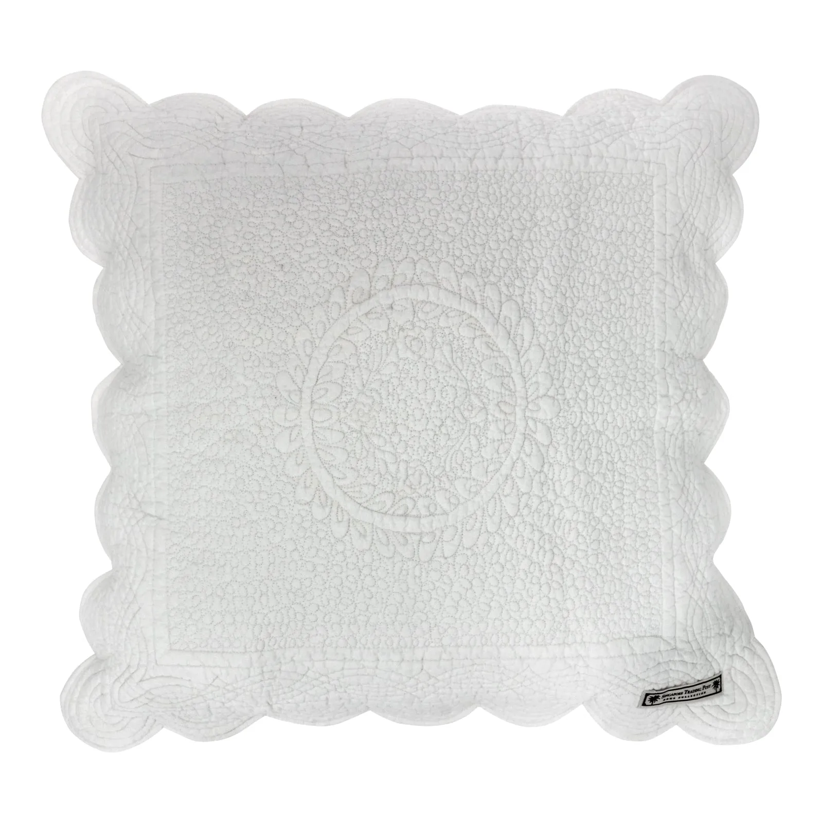 White quilted cushion with scallop edging