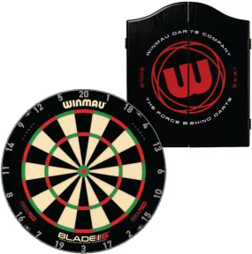 Winmau Blade 6 Triple Core Dartboard with Roundel Cabinet Plus Free Set of Darts