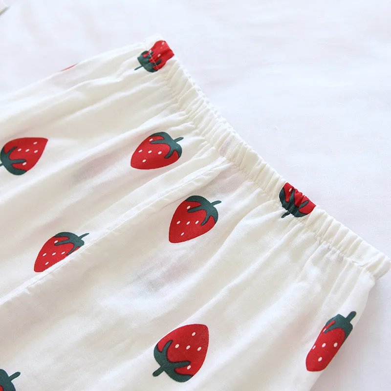 Woman Teenage Nightwear Cute Strawberry Pajamas Sets with Long Sleeve