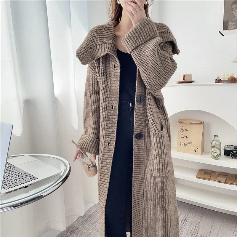 Women Autumn And Winter Loose Plus Size Lazy Long Thick New Foreign Trade Knitted Cardigan