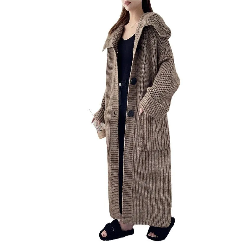 Women Autumn And Winter Loose Plus Size Lazy Long Thick New Foreign Trade Knitted Cardigan