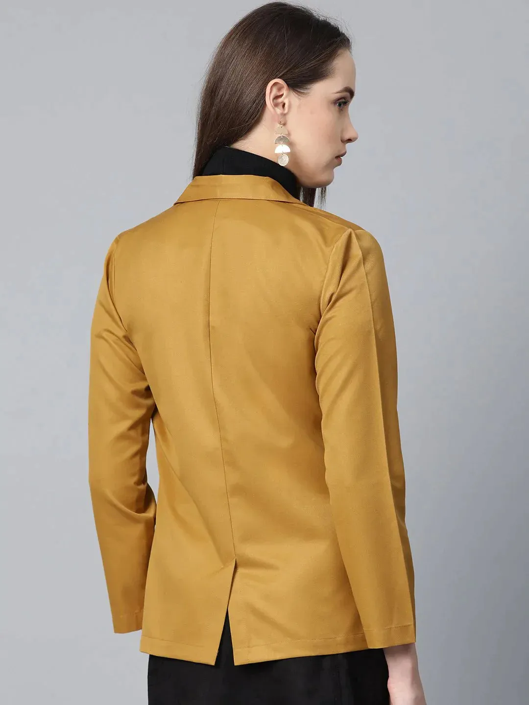 Women Mustard Solid Single-Breasted Smart Casual Blazer