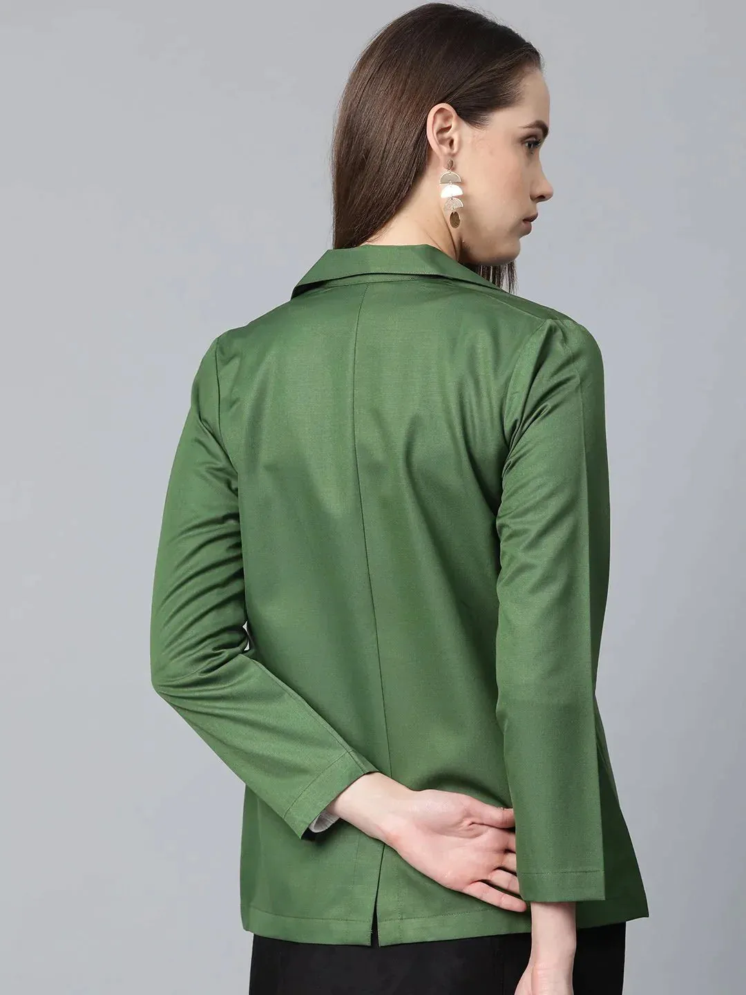 Women Olive-Green Solid Single-Breasted Smart Casual Blazer