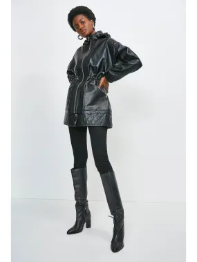 Women’s Black Sheepskin Leather Hooded Coat