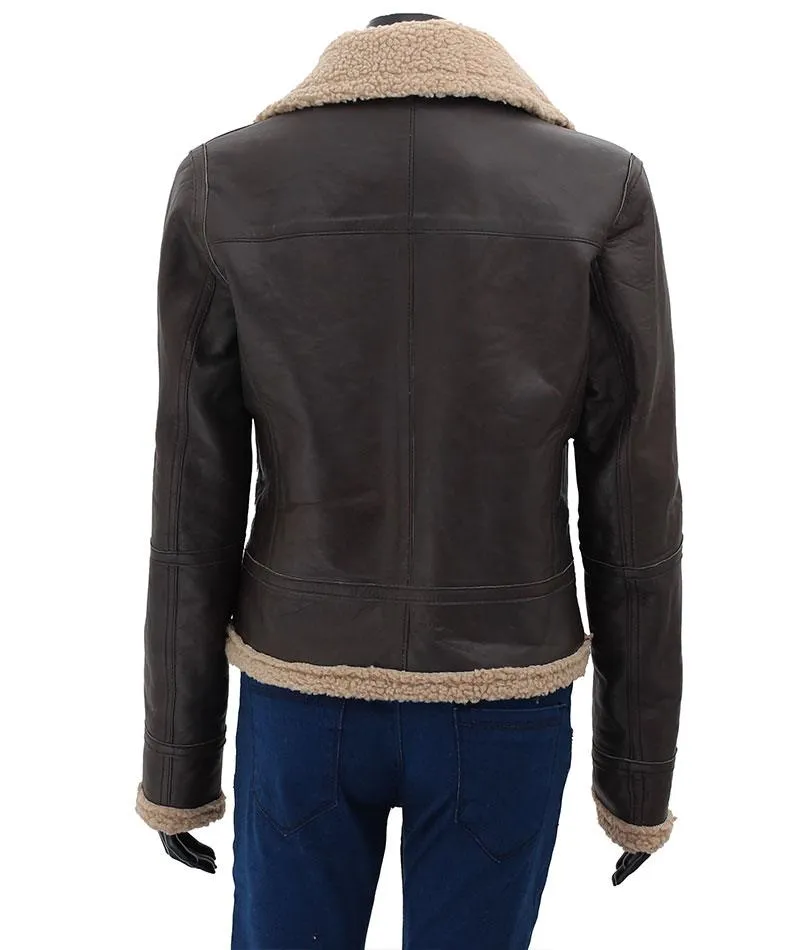 Womens Brown Warm Shearling Leather Jacket