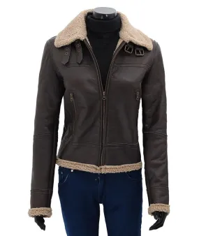 Womens Brown Warm Shearling Leather Jacket