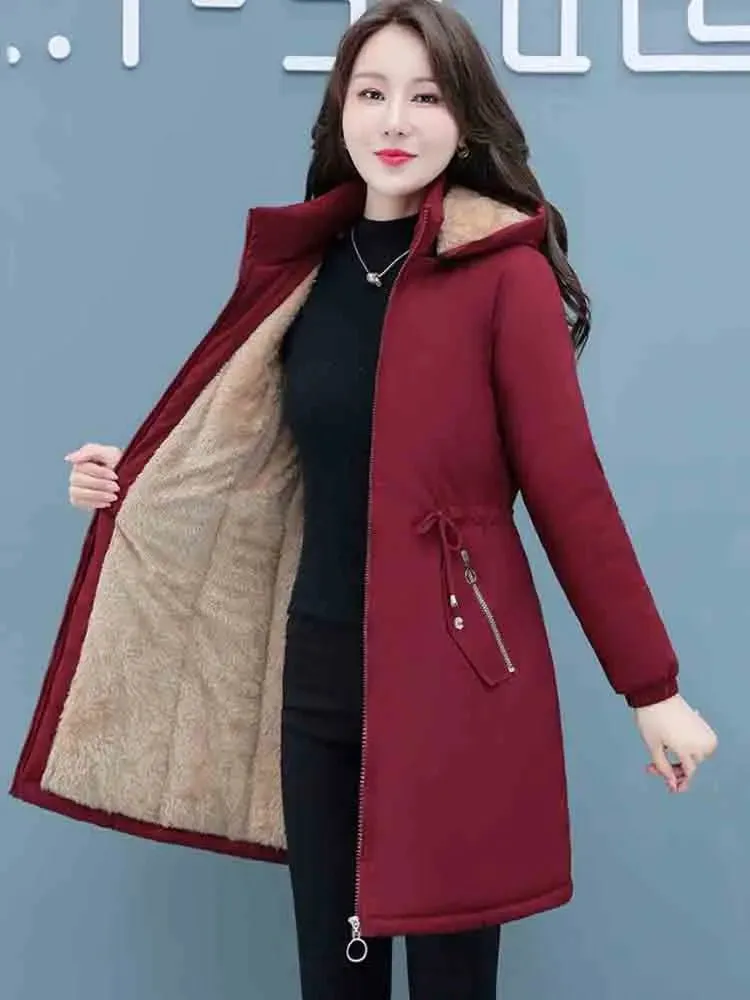 Women's Hooded Thick Cotton Parka Winter Loose Casual Coat Large Size Warm Long Jacket with Pockets