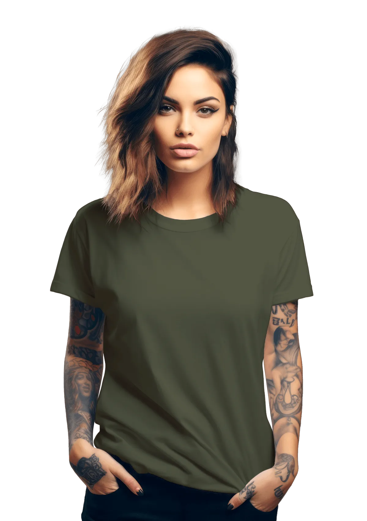 Women's Military Green Boyfriend Style T-Shirt