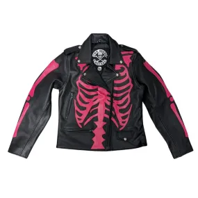 Womens Pink Skeleton Bones Classic Motorcycle Jacket