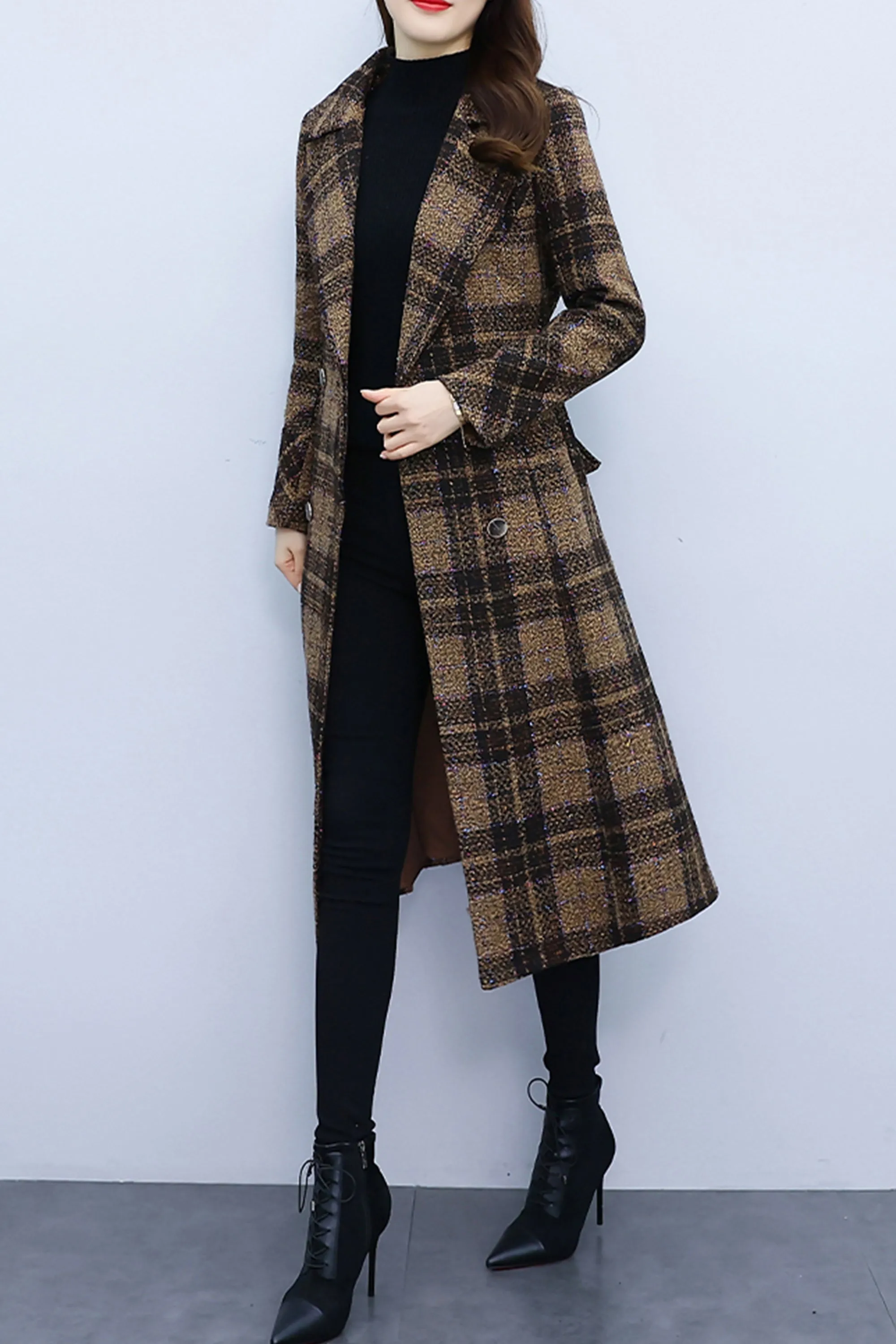 women's plaid woolen long coat