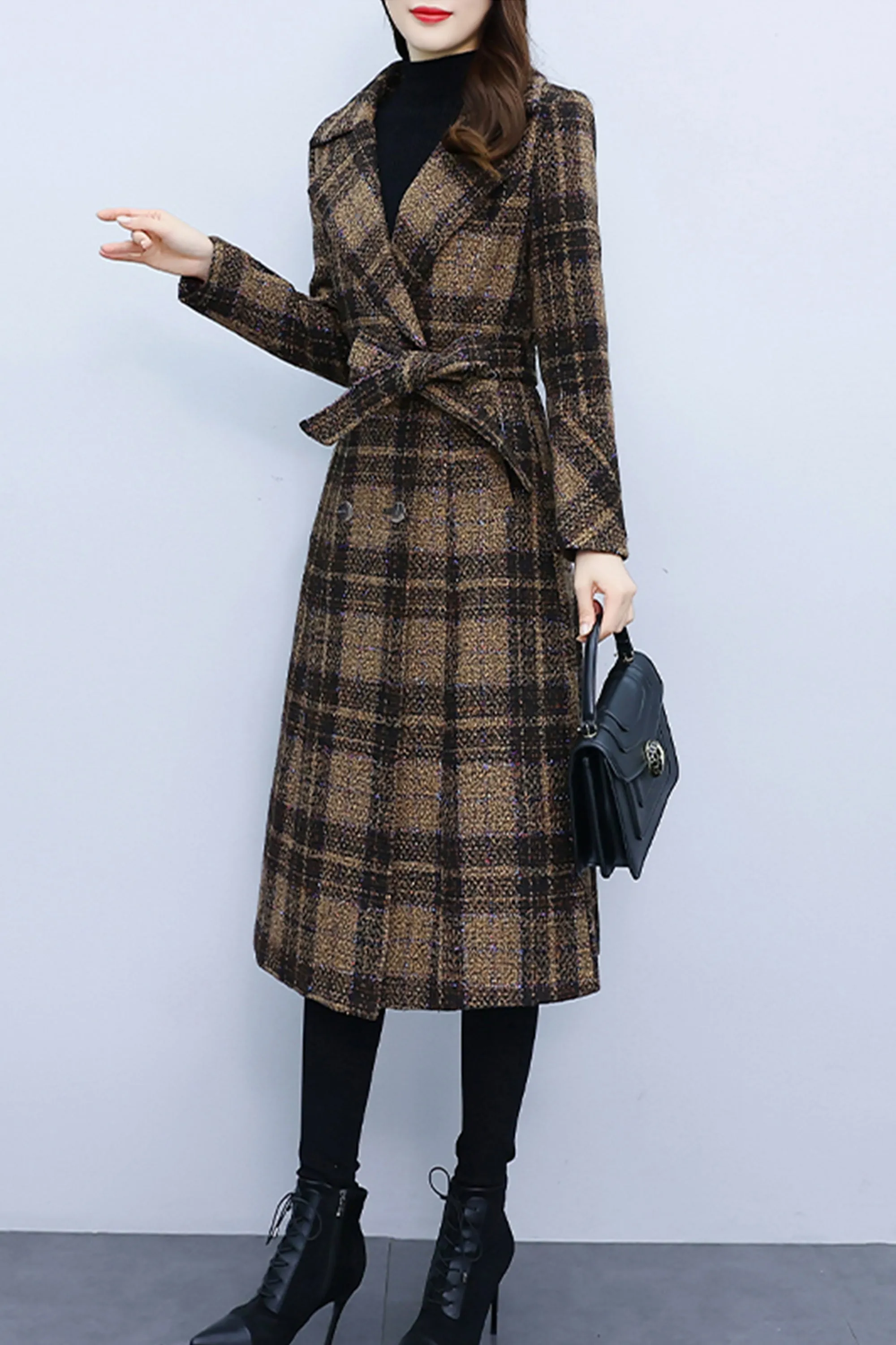 women's plaid woolen long coat