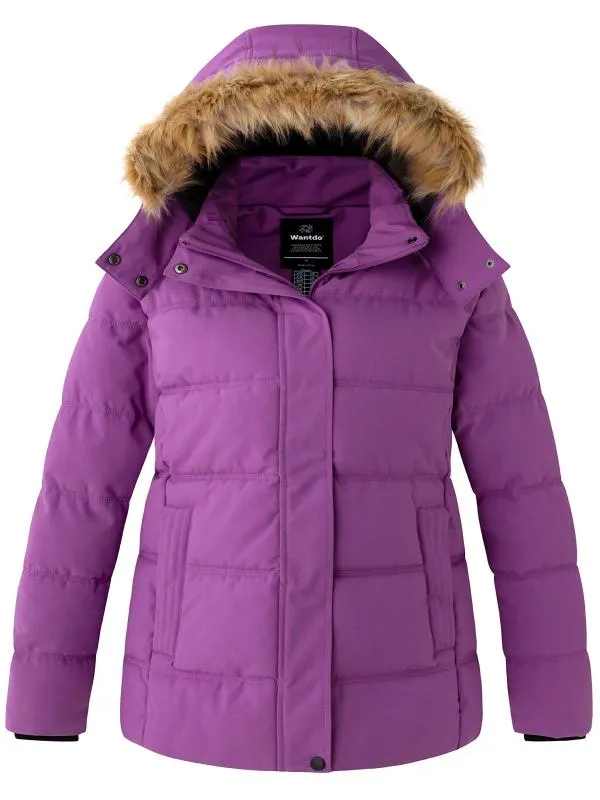 Women's Plus Size Winter Coat Quilted Puffer Jacket with Removable Hood Recycled Polyester