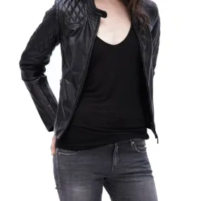 Womens Quilted Black Motorcycle Leather Jacket