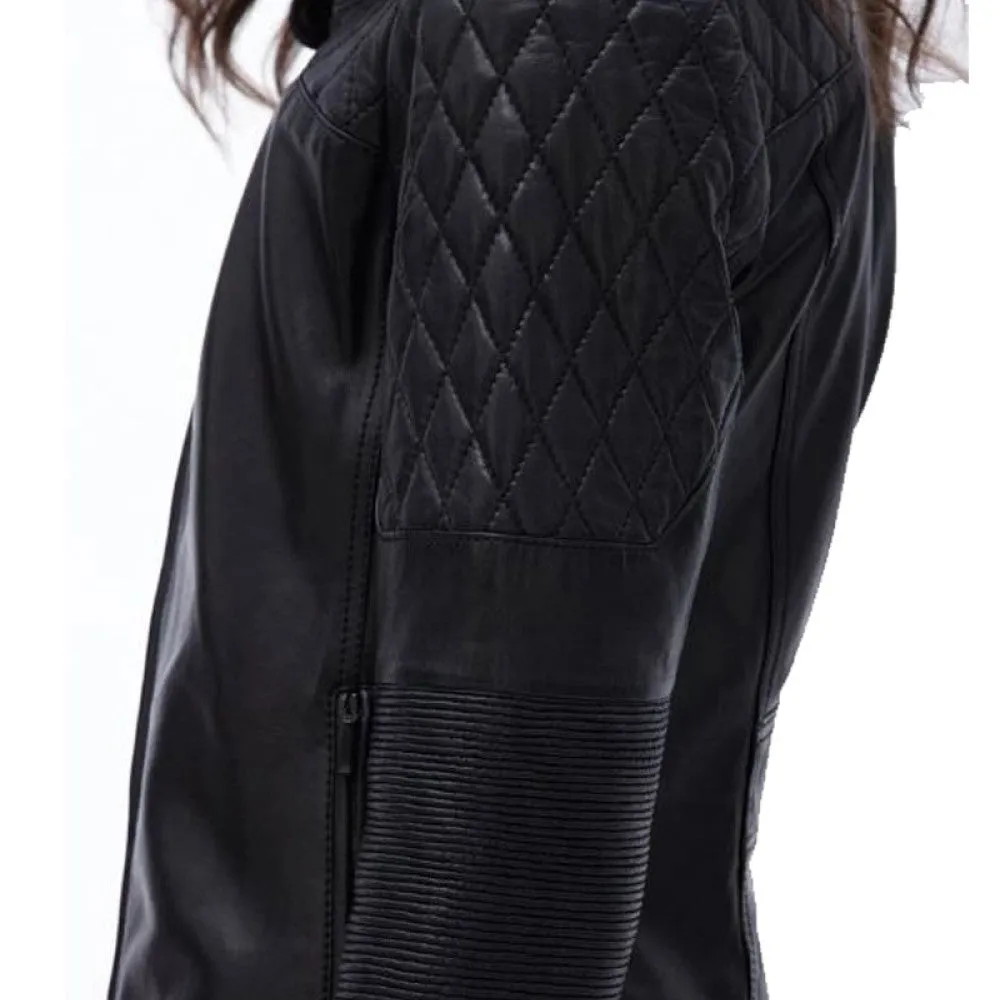 Womens Quilted Black Motorcycle Leather Jacket