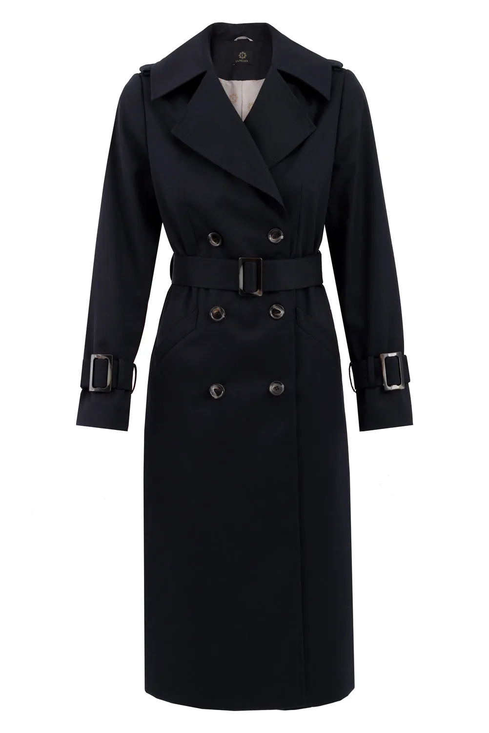 Wool Blend Trench Coat Navy Blue