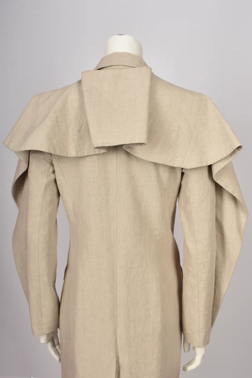 Y/PROJECT BEIGE CANVAS COAT WITH BACK RUFFLE