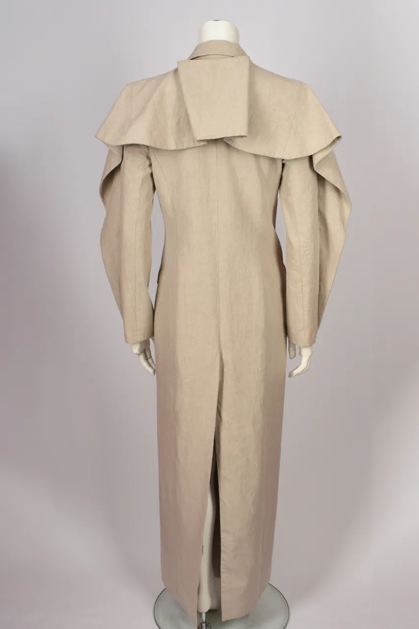 Y/PROJECT BEIGE CANVAS COAT WITH BACK RUFFLE